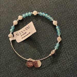 Alex and Ani Silver and Teal Shell Motif Beaded Charm Bangle